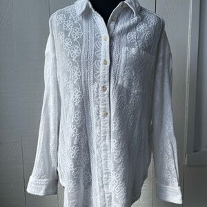 Pilcro White Embroidered Button-Up Shirt